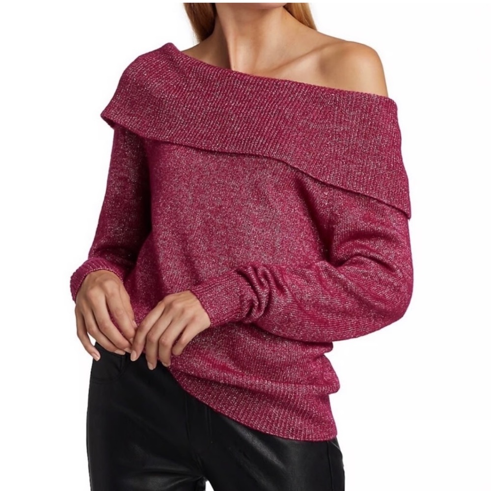 Paige Woman's Izabella Off The Shoulder Sweater Metallic Pink Size XS